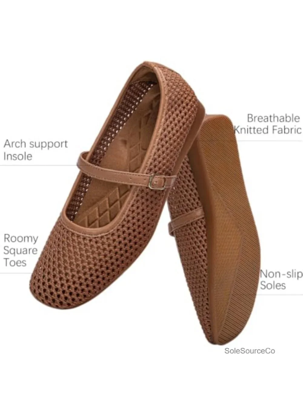 Breathable Mesh Mary Jane Flats Square Toe Arch Support